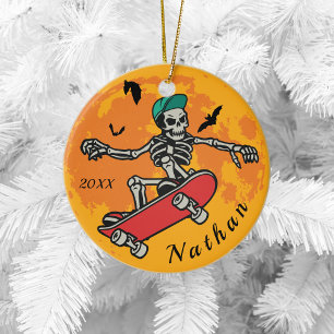 Funny Skeleton Skater Boy Name Ceramic Tree Decoration