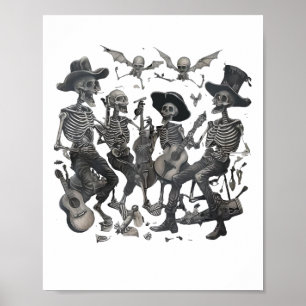 Funny Skeleton Skull Dancing Singing Rock Music Ba Poster