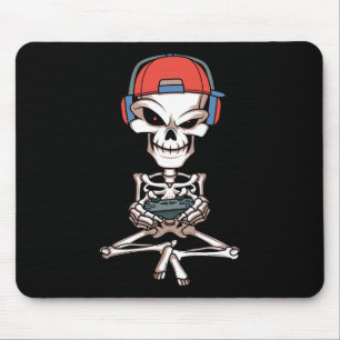 Funny Skeleton Skull Video Gamer Halloween Outfit Mouse Mat