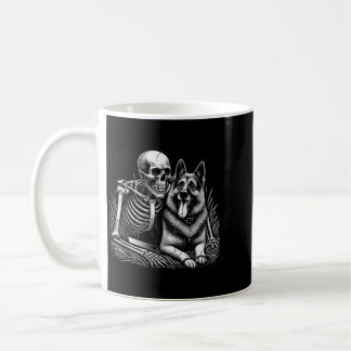 Funny Skeleton Skull With German Shepherd Dog Coffee Mug