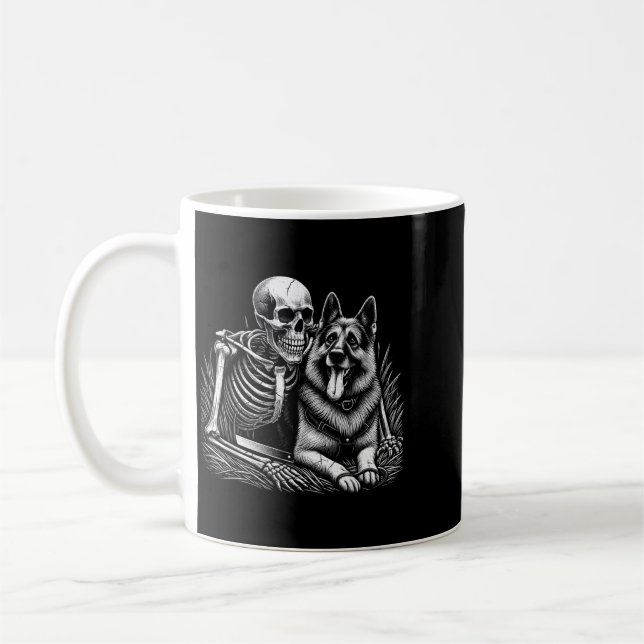 Funny Skeleton Skull With German Shepherd Dog Coffee Mug (Left)