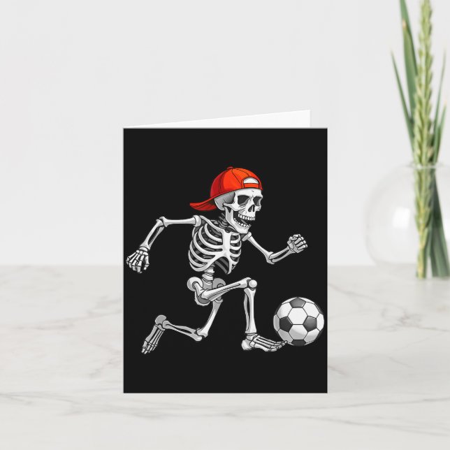 Funny Skeleton Soccer Men Boys Kids Halloween Cost Card (Front)