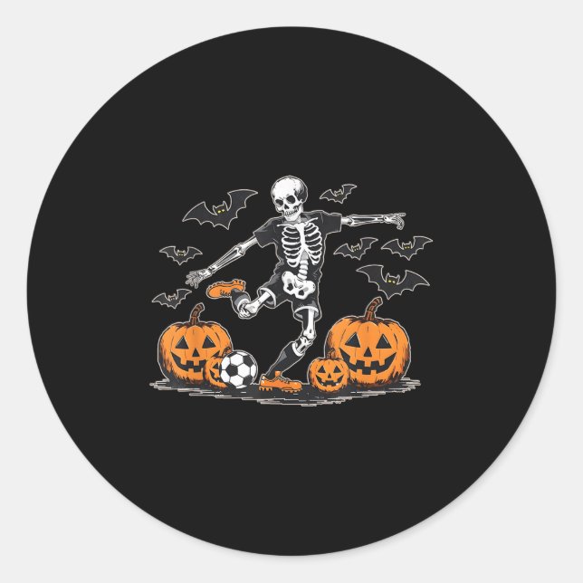 Funny Skeleton Soccer Men Boys Kids Halloween Cost Classic Round Sticker (Front)