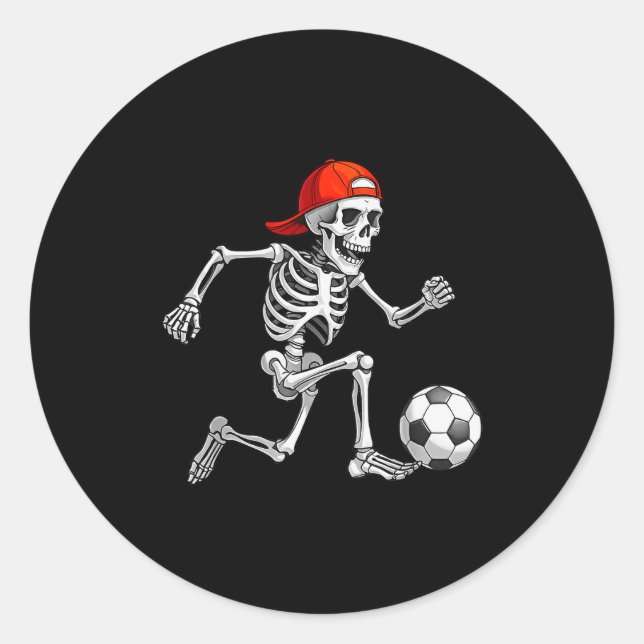 Funny Skeleton Soccer Men Boys Kids Halloween Cost Classic Round Sticker (Front)