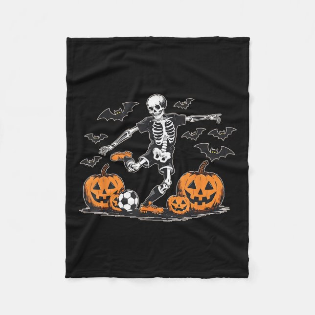 Funny Skeleton Soccer Men Boys Kids Halloween Cost Fleece Blanket (Front)