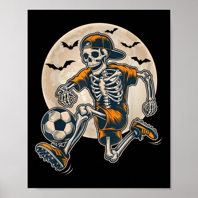Funny Skeleton Soccer Men Boys Kids Halloween Cost Poster (Front)