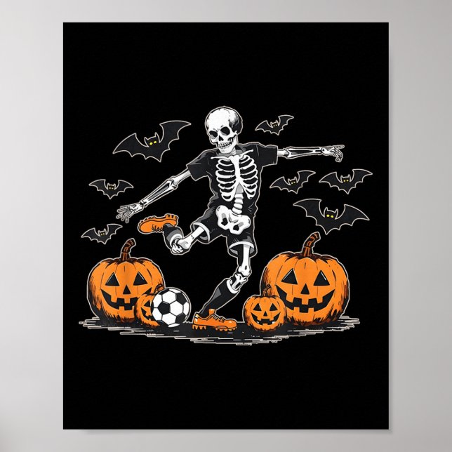Funny Skeleton Soccer Men Boys Kids Halloween Cost Poster (Front)