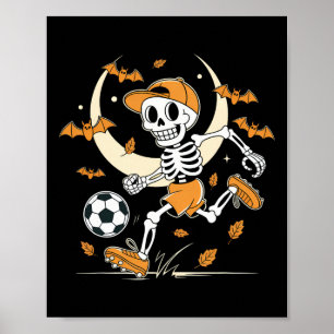 Funny Skeleton Soccer Men Boys Kids Halloween Cost Poster