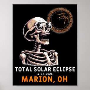 Funny Skeleton Solar Eclipse Marion Ohio Poster
