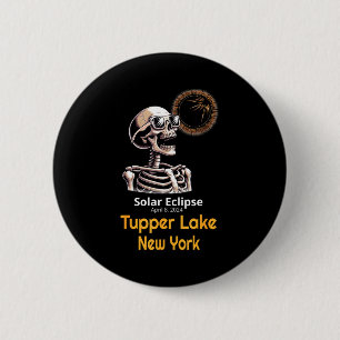 Funny Skeleton Solar Eclipse Tupper Lake 6 Cm Round Badge