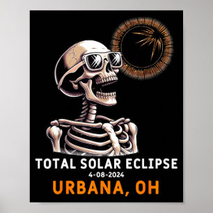 Funny Skeleton Solar Eclipse Urbana Ohio Poster