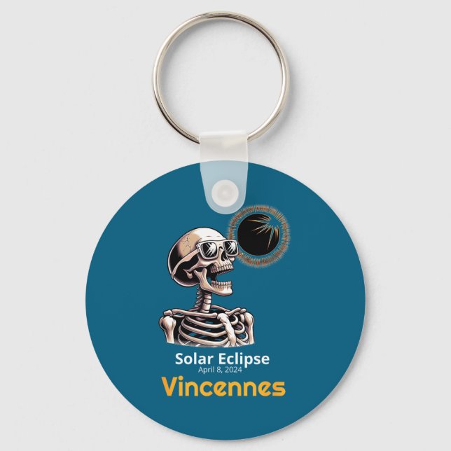 Funny Skeleton Solar Eclipse Vincennes Indiana Key Ring (Front)