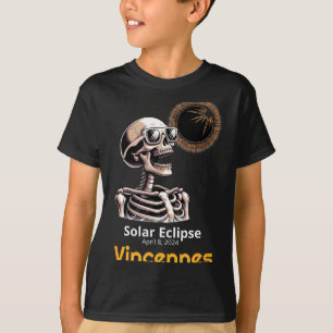 Funny Skeleton Solar Eclipse Vincennes Indiana T-Shirt