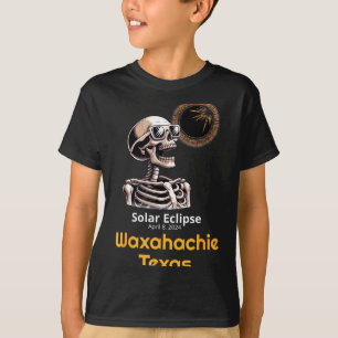 Funny Skeleton Solar Eclipse Waxahachie Texas T-Shirt