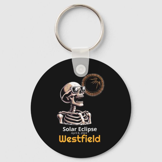 Funny Skeleton Solar Eclipse Westfield Indiana Key Ring (Front)