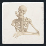Funny Skeleton Stone Coaster<br><div class="desc">Funny smiling skeleton with his bony hand resting on his chin.</div>