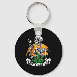 Funny Skeleton Stoner Smoking Weed Let's Get Lit H Key Ring