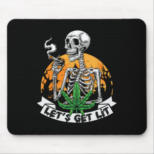 Funny Skeleton Stoner Smoking Weed Let's Get Lit H Mouse Mat