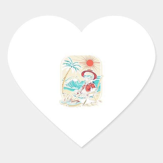 Funny Skeleton Summer Heart Sticker (Front)