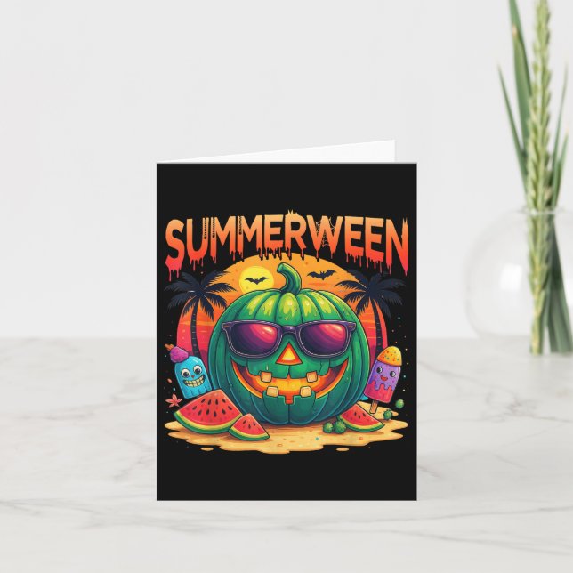 Funny Skeleton Summer Summerween Watermelon Jack-o Card (Front)