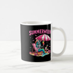 Funny Skeleton Summerween Mermaid Beach Halloween Coffee Mug