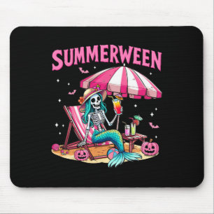 Funny Skeleton Summerween Mermaid Beach Halloween  Mouse Mat