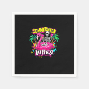 Funny Skeleton Summerween Vibes Flamingo Pool IceC Napkin