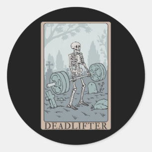 Funny Skeleton Tarot Card Deadlifter Bodybuilding  Classic Round Sticker