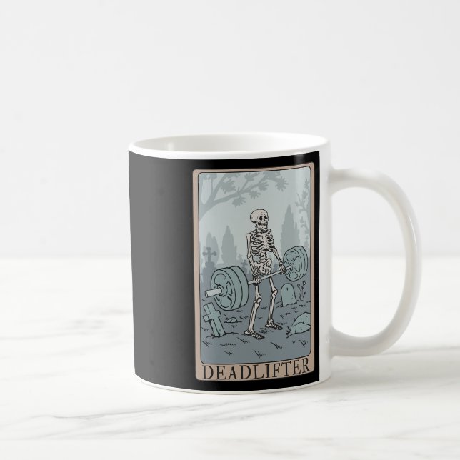 Funny Skeleton Tarot Card Deadlifter Bodybuilding  Coffee Mug (Right)