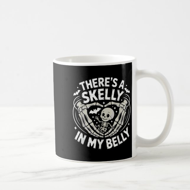 Funny Skeleton There's Skelly In My Belly Pregnant Coffee Mug (Right)