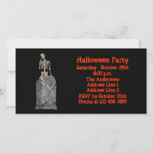 Funny Skeleton Tombstone Halloween Invite