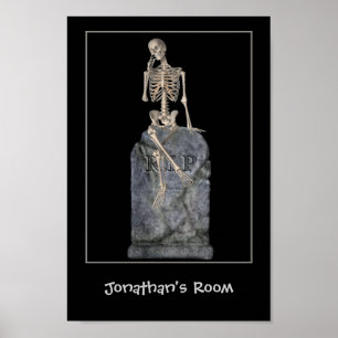 Funny Skeleton Tombstone Kids Room Personalised Poster