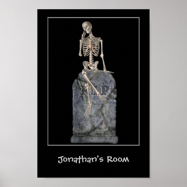 Funny Skeleton Tombstone Kids Room Personalised Poster (Front)