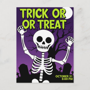 Funny Skeleton Trick or Treat Party Holiday Postcard