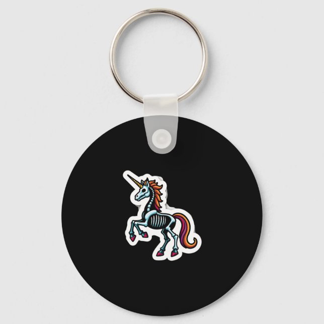 Funny Skeleton Unicorn Lovers Spooky Halloween Cos Key Ring (Front)