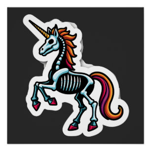Funny Skeleton Unicorn Lovers Spooky Halloween Cos Poster
