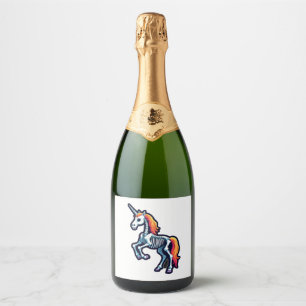 Funny Skeleton Unicorn Lovers Spooky Halloween Cos Sparkling Wine Label