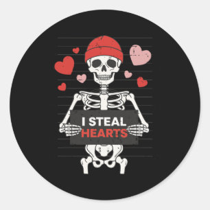 Funny Skeleton Valentine I Steal Hearts Xoxo Be Mi Classic Round Sticker