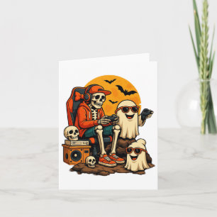 Funny Skeleton Video Game Halloween Gaming Gamer B Card