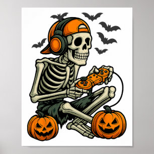 Funny Skeleton Video Game Halloween Gaming Gamer B Poster