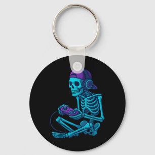 Funny Skeleton Video Game Halloween Gaming Gamer Key Ring