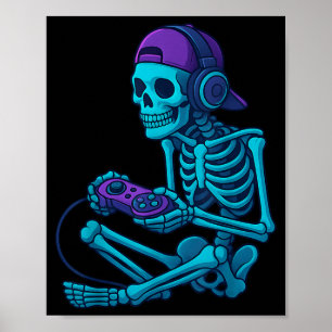 Funny Skeleton Video Game Halloween Gaming Gamer Poster