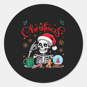 Funny Skeleton Waiting For Christmas Kids Men Wome Classic Round Sticker