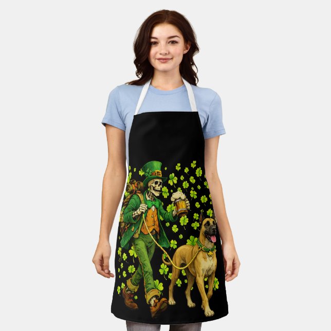 Funny Skeleton Walking Great Dane Gothic Dog Lover Apron (Worn)