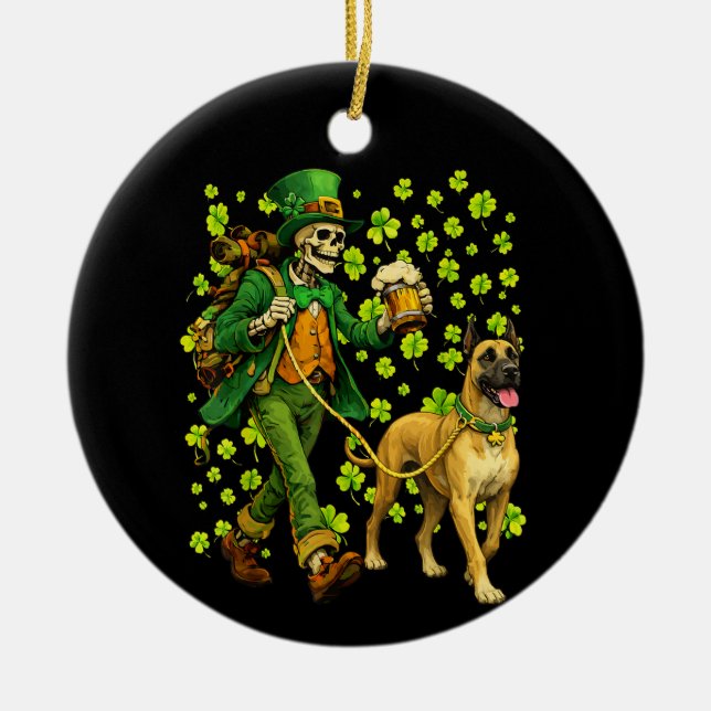 Funny Skeleton Walking Great Dane Gothic Dog Lover Ceramic Tree Decoration (Front)