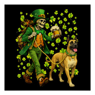 Funny Skeleton Walking Great Dane Gothic Dog Lover Poster