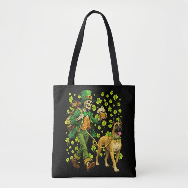 Funny Skeleton Walking Great Dane Gothic Dog Lover Tote Bag (Front)