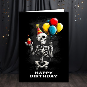 Funny Skeleton with Balloons Birthday Card