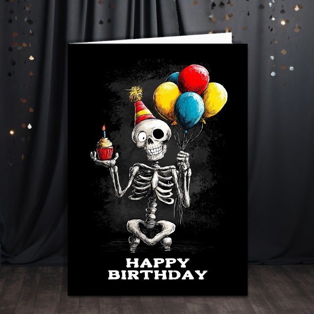 Funny Skeleton with Balloons Birthday Card (Creator Uploaded)