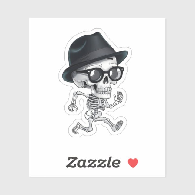 Funny Skeleton with Black Hat and Glasses Quirky  (Sheet)
